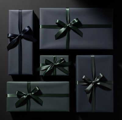 Clean, black wrapped presents